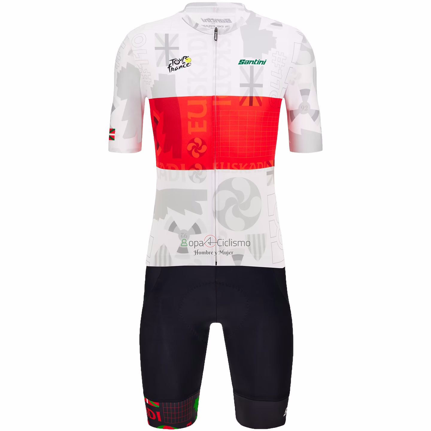 Tour DE Francia Ropa Ciclismo Culotte Corto 2023 Hombre Mangas Cortas Rojo Blanco